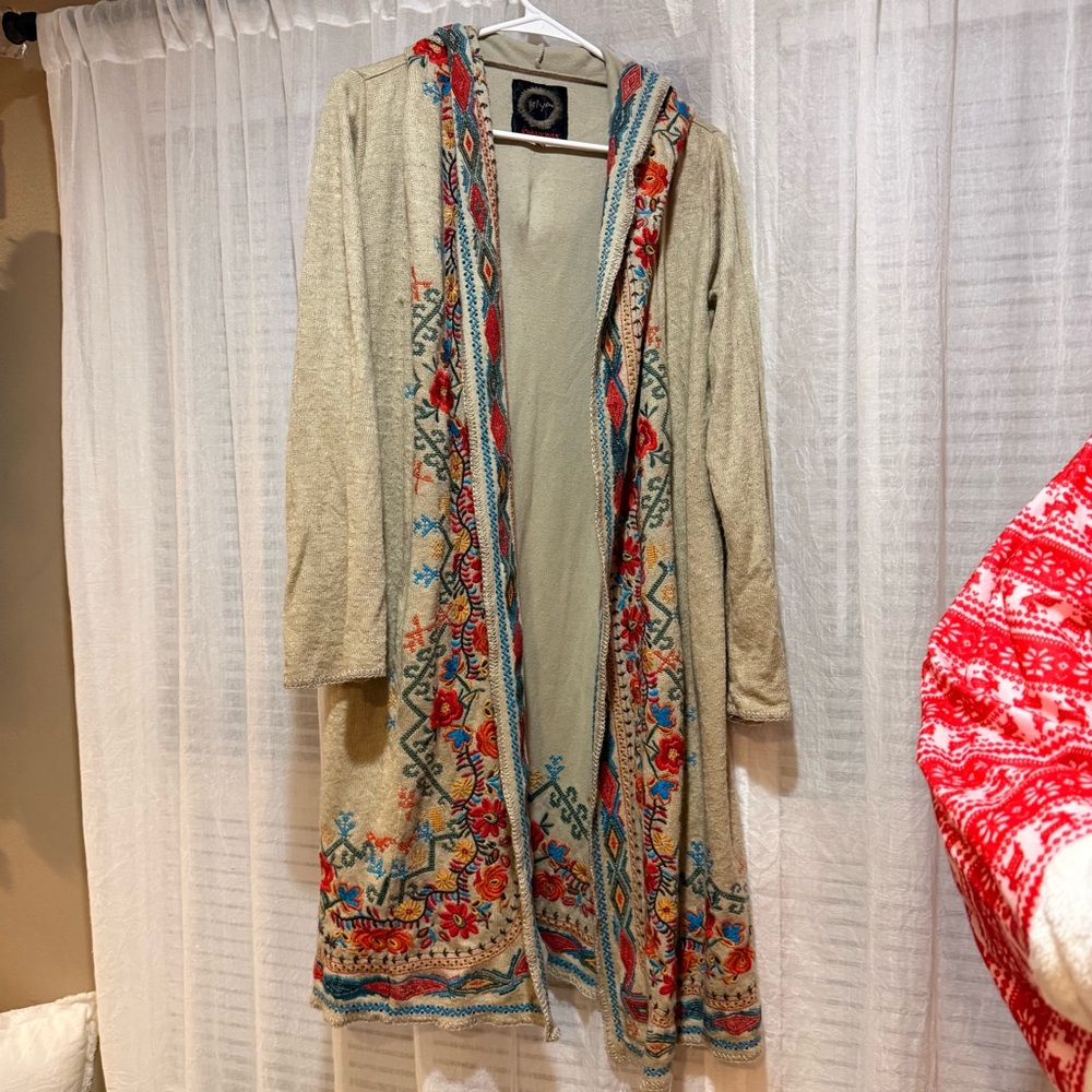 Johnny Was Hoodie Duster Cardigan Wrap size medium